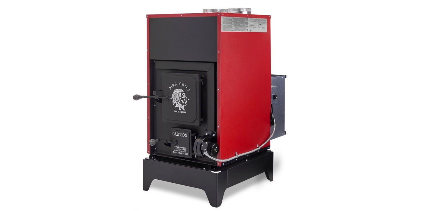 A Fire Chief FC1000E wood burning furnace on a white background