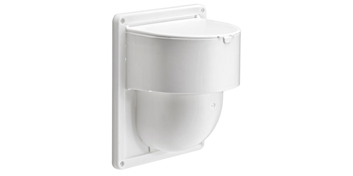 A white Lambro 4 Inch dryer vent cover with a floating damper on a white background