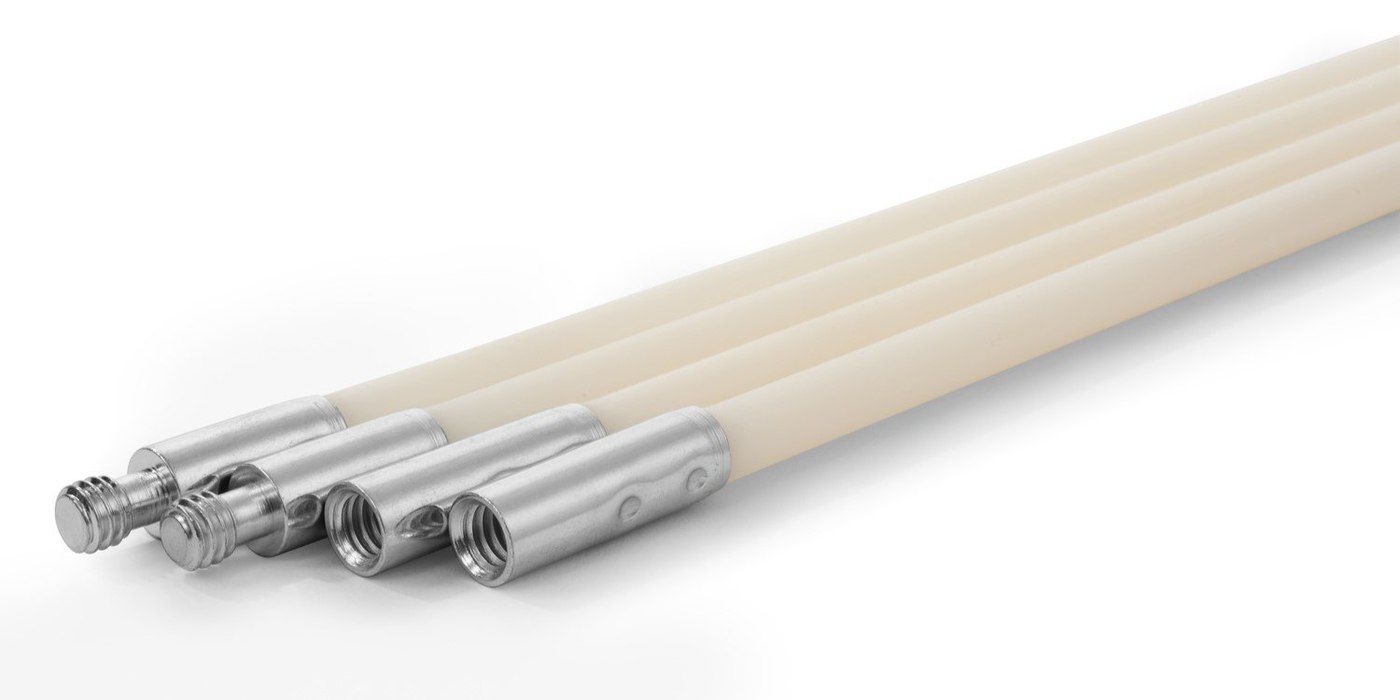 Four threaded LintEater extension rods laid out parallel to each other against a white background