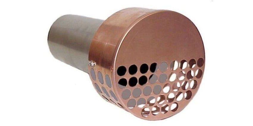 A Chim Cap Corp Forever Copper Dryer Vent Cover against a white background.