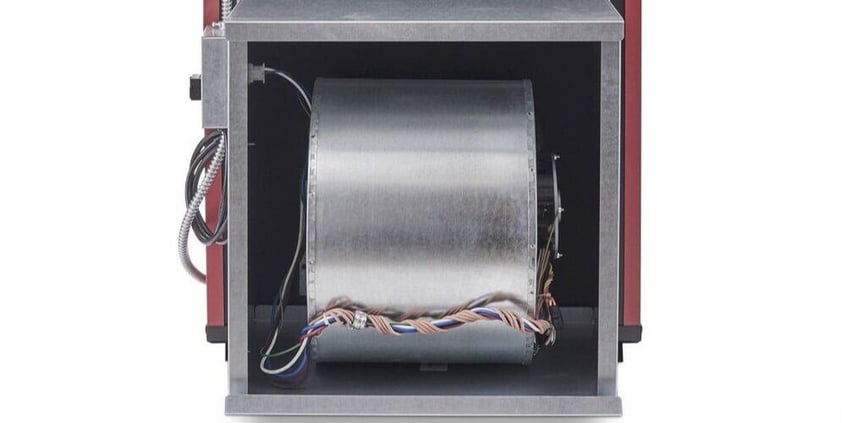 A straight-on shot of the back of a Fire Chief FC1000E furnace's distribution blower.