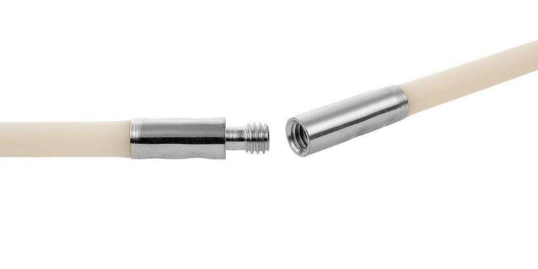 A close-up of the threaded connector rods of a SootEater Pellet Stove Cleaning Kit displayed against a white background.