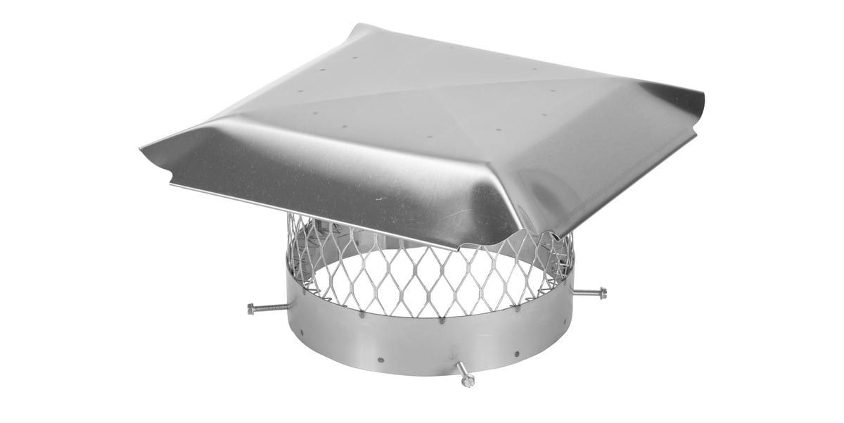 A round stainless steel chimney cap against a white background
