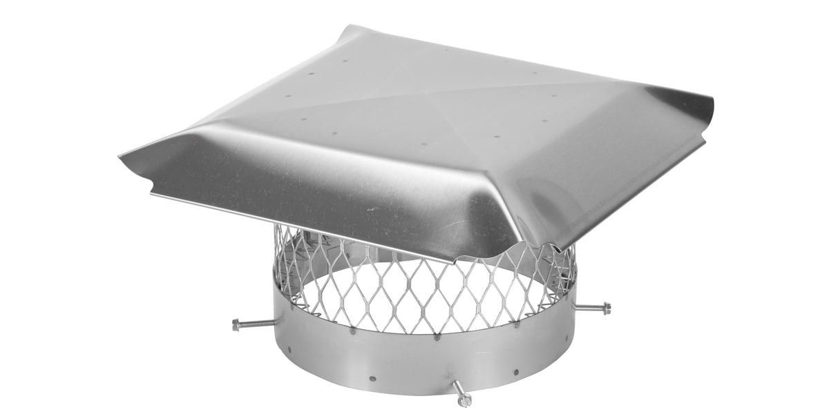 A round stainless steel chimney cap against a white background
