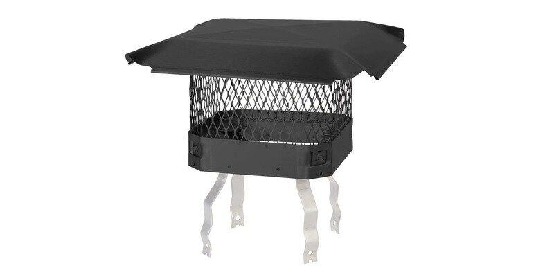A Draft King Black Galvanized Steel Chimney Cap with a stainless steel leg kit installed. The cap is on a white background.