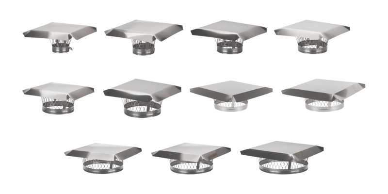 All 11 sizes of Draft King Single Flue Stainless Steel Chimney Liner Cap displayed as thumbnail images against a white background.