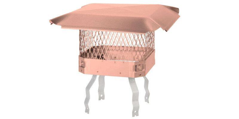 A Draft King Single Flue Copper Chimney Cap with a stainless steel leg kit installed. The cap is displayed against a white background.