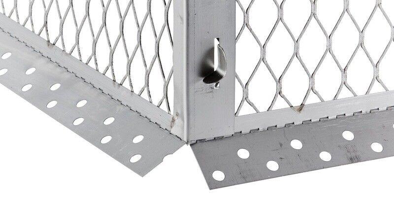 A close-up of the hinged flanges on a Draft King Stainless Steel Multi-Flue Chimney Cap against a white background.