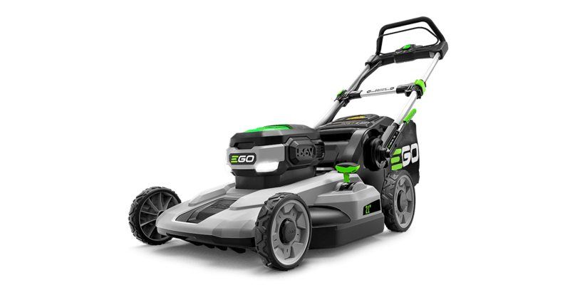 An EGO POWER+ 21" electric lawn mower displayed against a transparent background.
