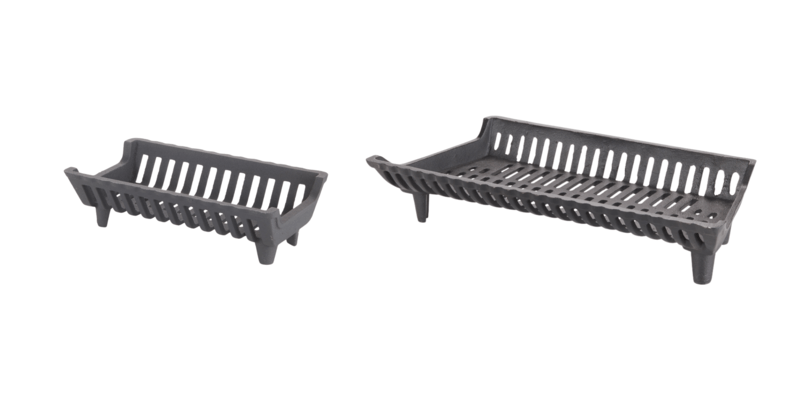 Two Franklin G Series fireplace grates side by side (the smaller on the left and the larger on the right).