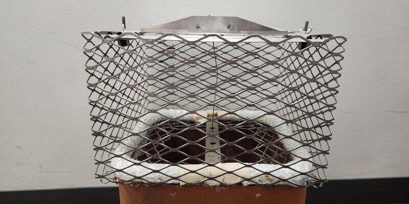 A Draft King chimney cap with a chimney damper installed on it. The cap is without its hood.