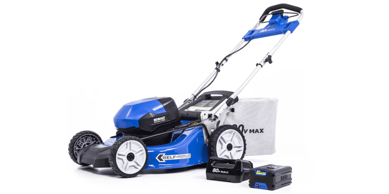 A Kobalt 80-V electric lawn mower displayed against a white background.