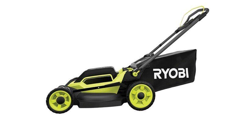 A RYOBI 40V electric lawn mower displayed against a white background.