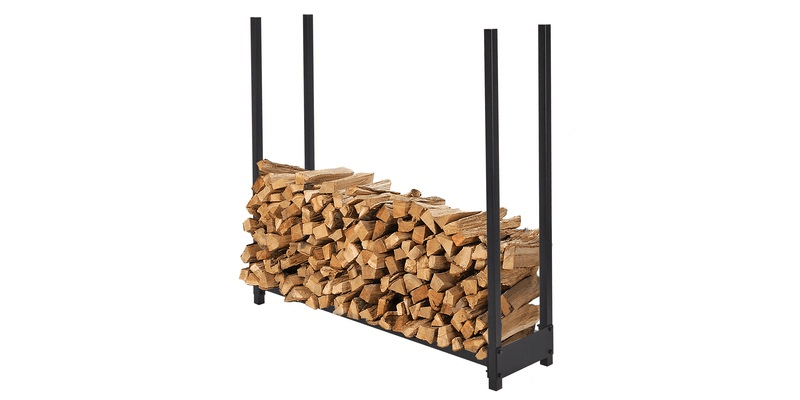 A Shelter Heavy Duty Log Rack with wood stacked about halfway up. The rack is displayed against a white background.