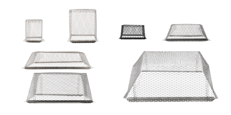 All 7 sizes of stainless steel HY-GUARD EXCLUSION roof vent covers displayed as thumbnail images against a white background.
