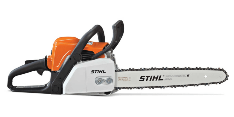 A STIHL MS 170 gas-powered chainsaw displayed against a white background.