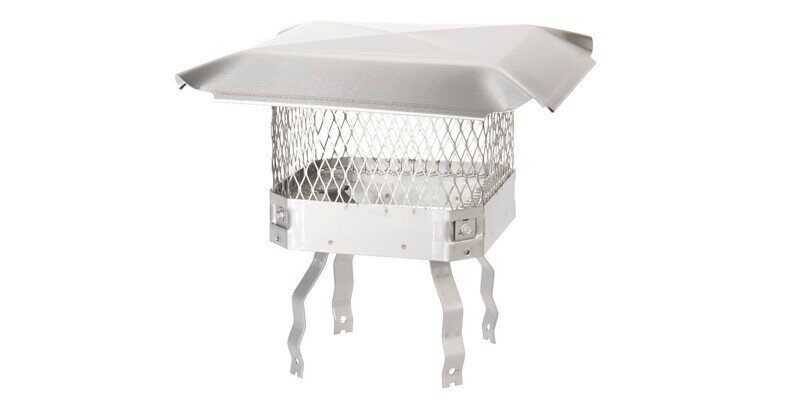 A stainless steel HY-C chimney cap with a stainless steel leg kit attached. The cap is displayed against a white background.