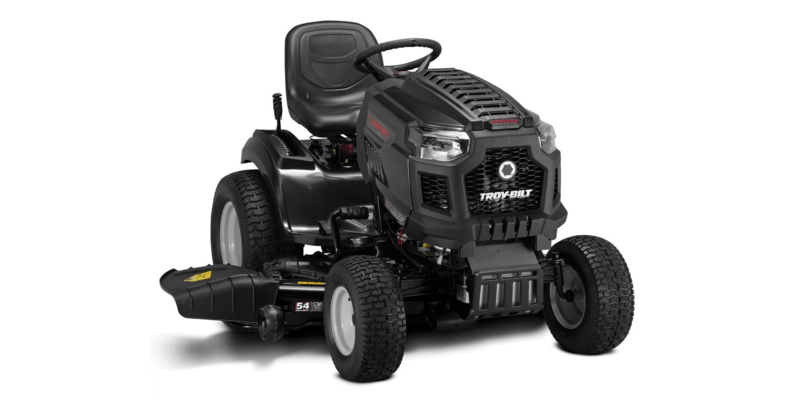 A Troy-Bilt Super Branco 54K XP riding lawn mower against a white background.