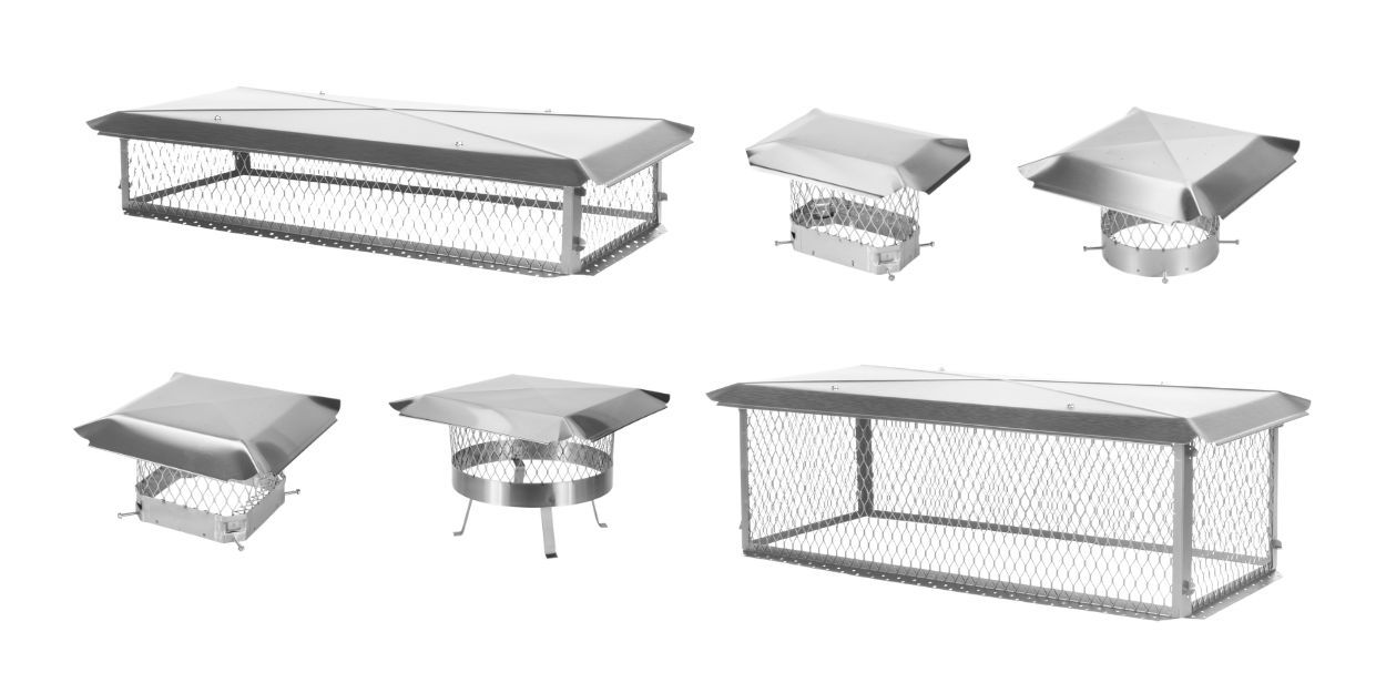 Thumbnail images of various chimney caps of different shapes and sizes displayed against a white background.