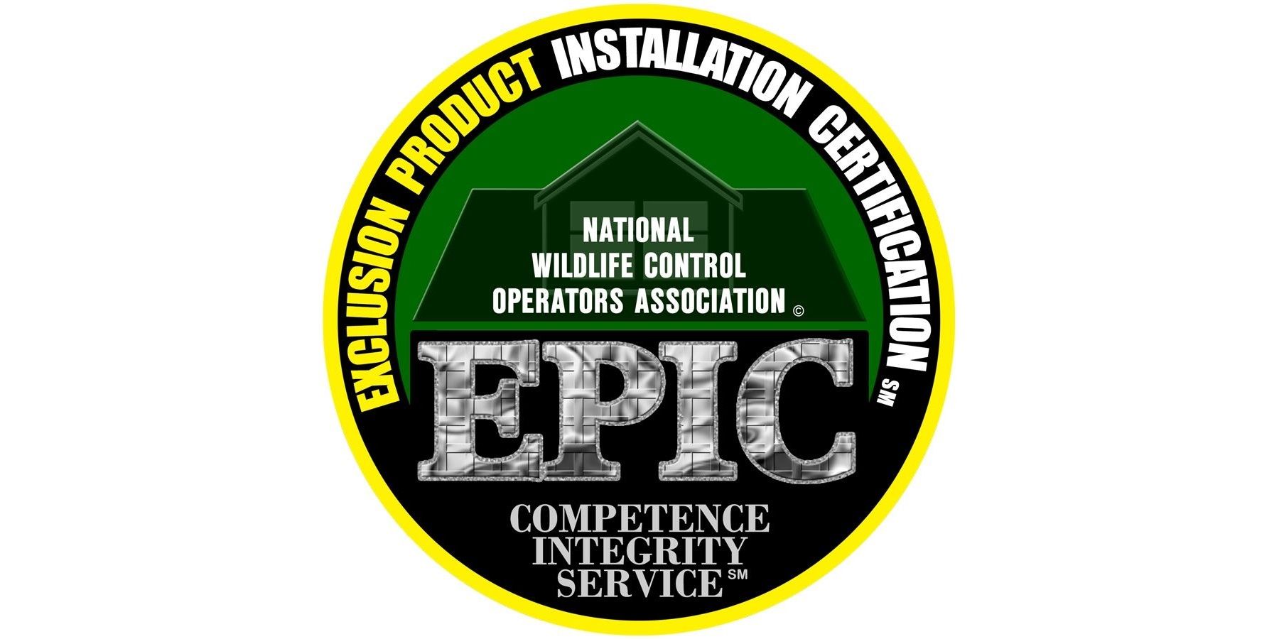 The logo for the National Wildlife Control Operators Association's Exclusion Product Installation Certification course against a white background.