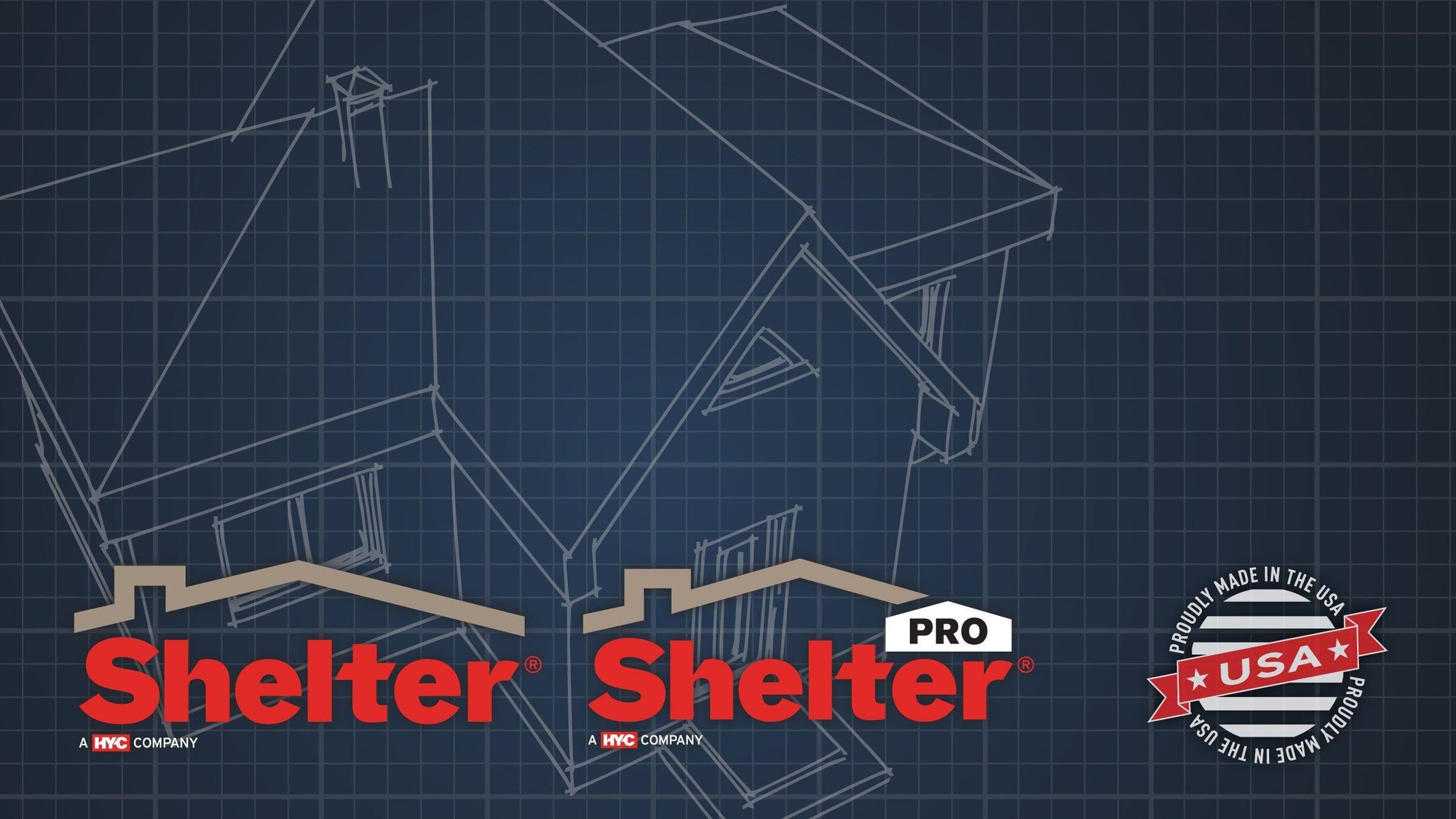 Shelter and Shelter Pro brand logos with Made in the USA graphic image